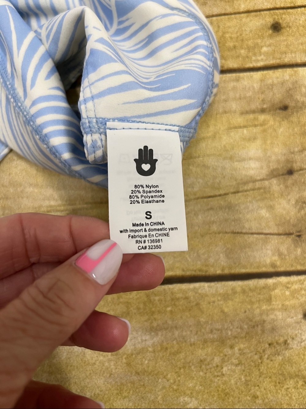 Spiritual GangsterLight Blue & White Palm Print Racerback Sports Bra Size Small - Picture 4 of 5